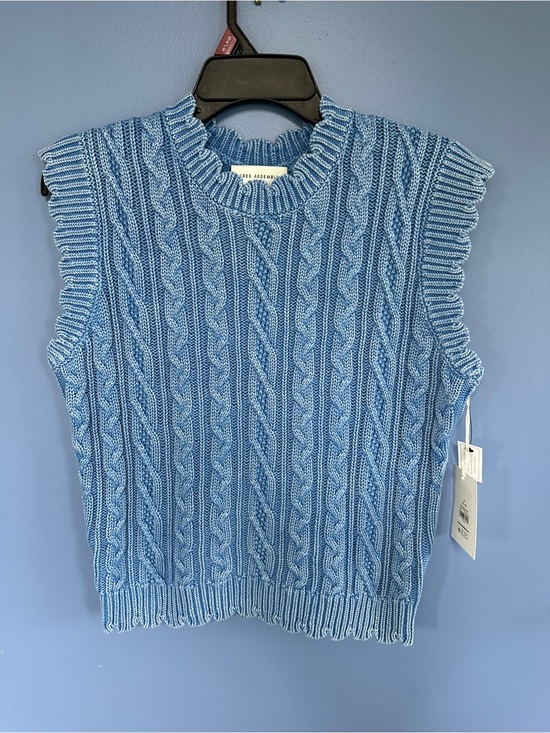 Free Assembly Sweaters - Cable Knit Sleeveless Sweater - Light Blue